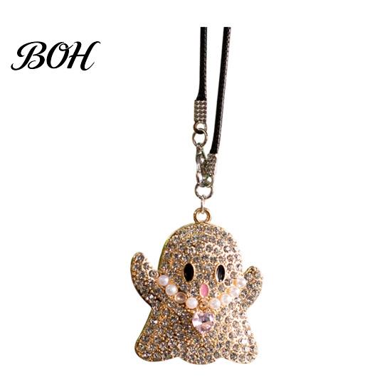 Sparkling Rhinestone Car Charm Halloween Ghost Bling Hanging Accessories, Faux Crystal Rear Decorations for View Mirror Charm, Auto Interior