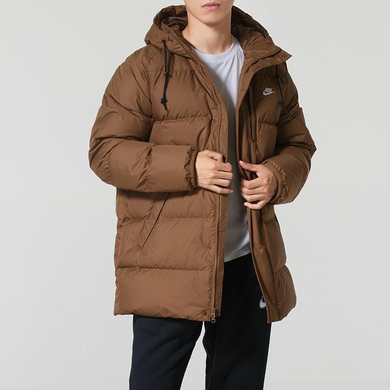 Nike Water-Resistant Hooded Duck Down Outdoor Warm Casual Jacket Men Jacket Mousse-Forest-Brown IB2974-235