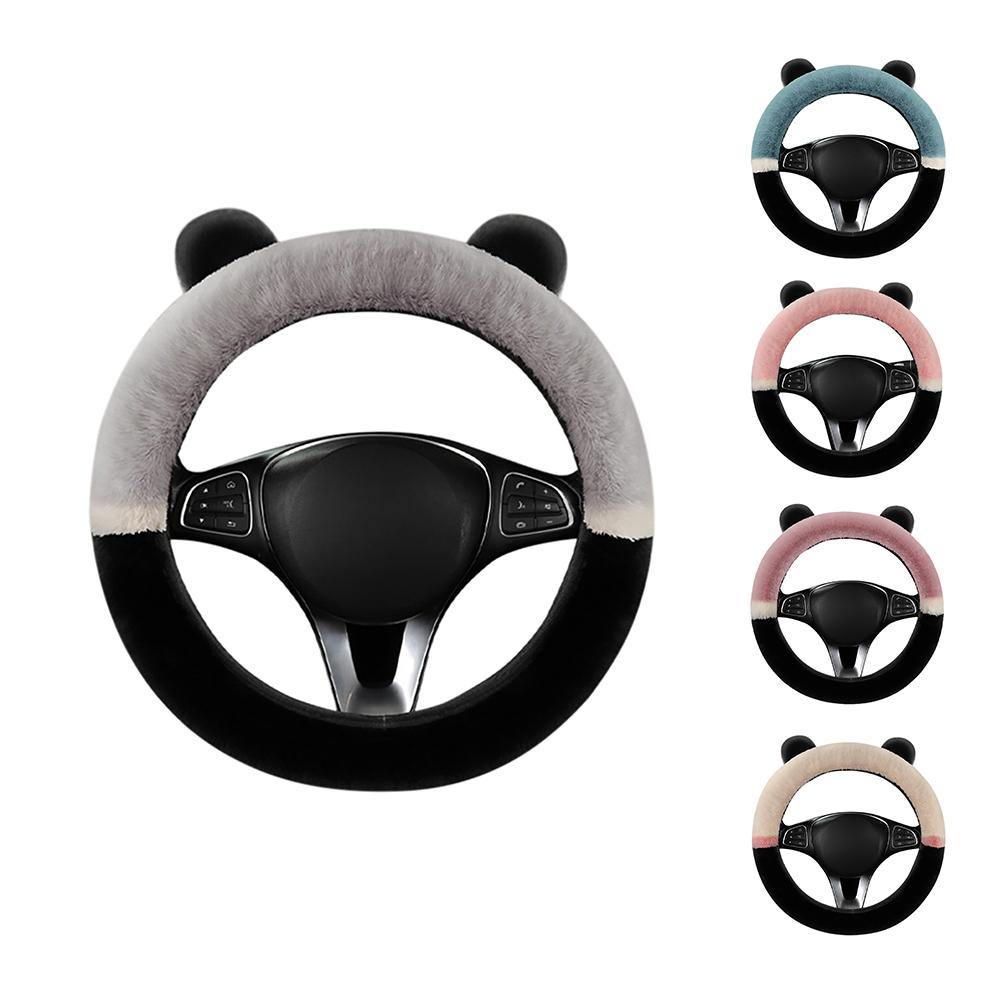 Чехол на руль автомобиля для зимы, теплый, пушистый, мягкий, плюшевый, милый, в форме ушей панды, защитный чехол на руль, декоративный чехол для интерьера