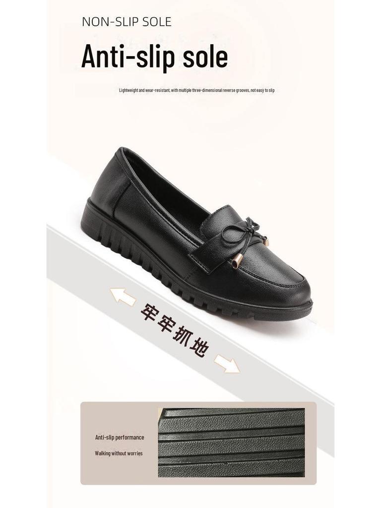 Женские черные нескользящие рабочие туфли KFC из натуральной кожи — удобные повседневные туфли на плоской подошве для мам