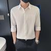 2024 Men's Trendy Three-Quarter Sleeve Solid Color Lapel Shirt for Spring and Summer