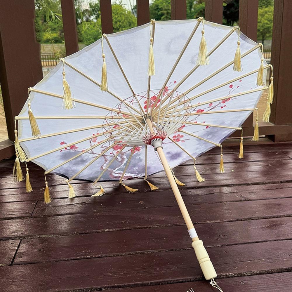 Chinese Style Silk Fabric Tassel Umbrella 70cm Ancient Dance Umbrella Tassel Umbrella for Women