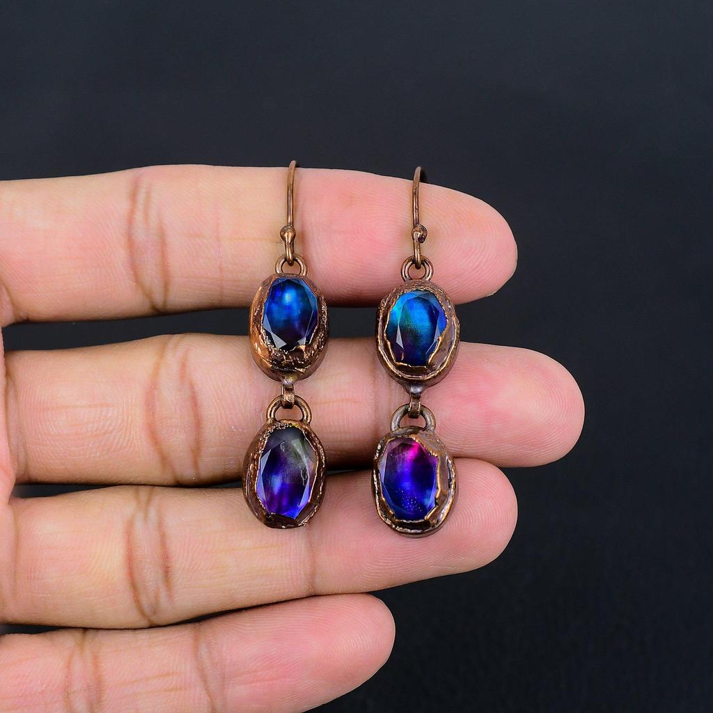 Серьги с аммолитом, Ювелирные изделия из драгоценных камней, Медные гальваноформованные серьги ручной работы, Ювелирные изделия новейшего дизайна