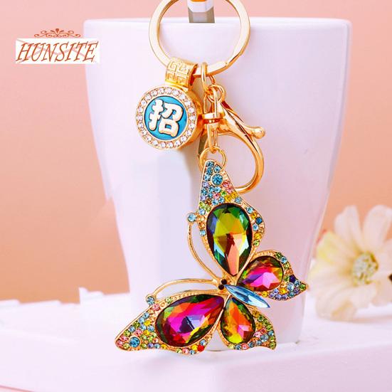 Красочный брелок с бабочками, роскошный женский автомобильный брелок со стразами