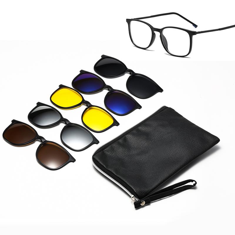 Наборы 6 в 1 Солнцезащитные очки Женские Мужские Магнитные Клипсы для Солнцезащитных Очков Рамка для Солнцезащитных Очков UV400 Антибликовые Унисекс