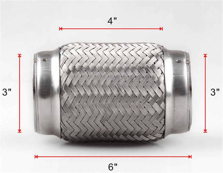 Exhaust Flex Pipe Stainless Steel Double Braid 3" Inlet X 6" Long