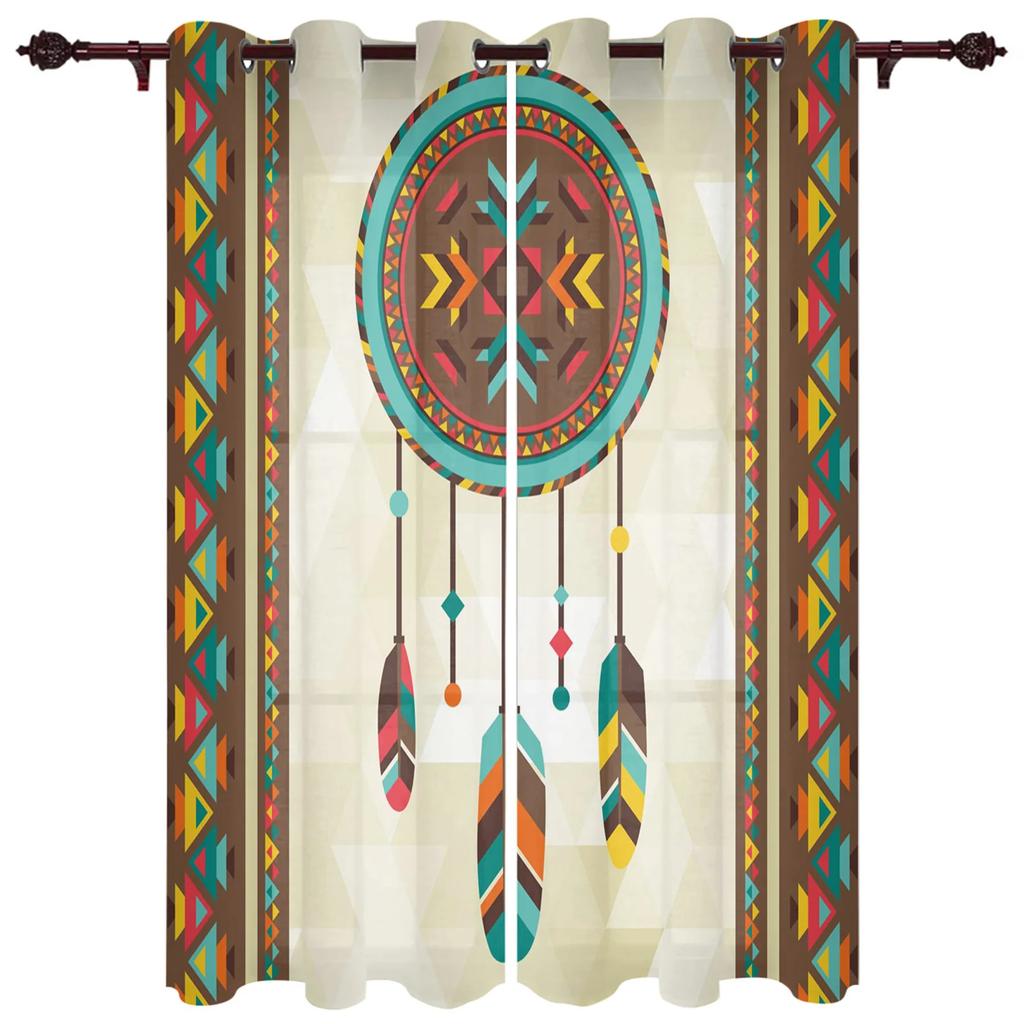 Бохо Ловец снов Акварельный узор с перьями Современные шторы для гостиной, кухни, шторы, жалюзи, портьеры, 2 панели