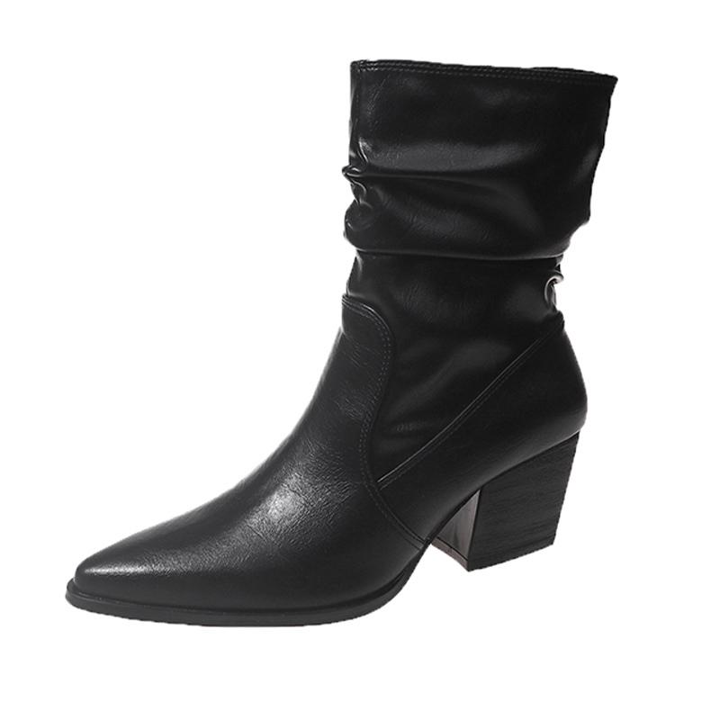 Ботильоны со складками, острый нос, толстый каблук средней высоты, зимняя женская обувь 2025 года, трендовые дизайнерские классические готические туфли-лодочки Chelsea Botas Mujer