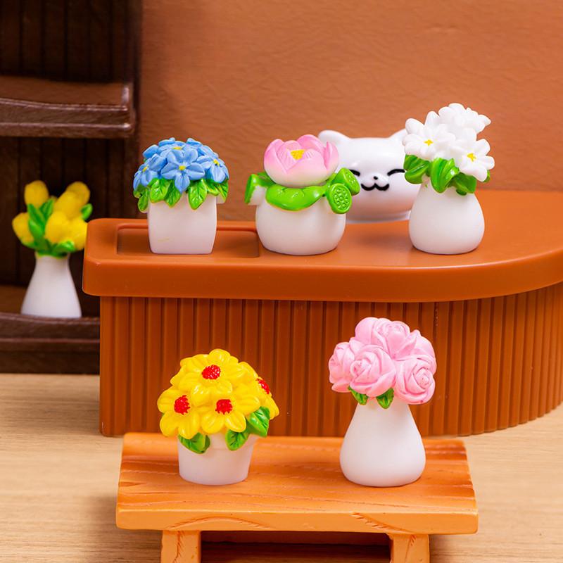 6Pcs/set Mini Flower Plant Bonsai Miniatures Resin Ornaments Moss Terrarium Micro Landscape Fairy Garden Decoration