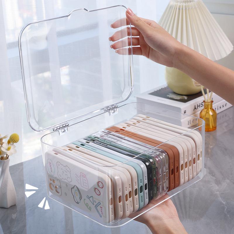 Large Capacity Flip-Top Dustproof Transparent Storage Box for Desktop Sundries and Mobile Phones