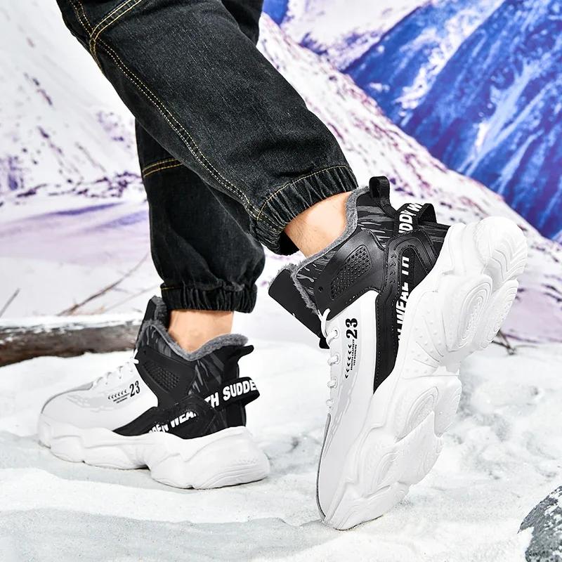 Мужские ботинки 2024 года, новые зимние тапочки, теплые мужские туфли, водонепроницаемые нескользящие плюшевые кроссовки, мужские теннисные туфли, ботинки, мужские кроссовки, зимние