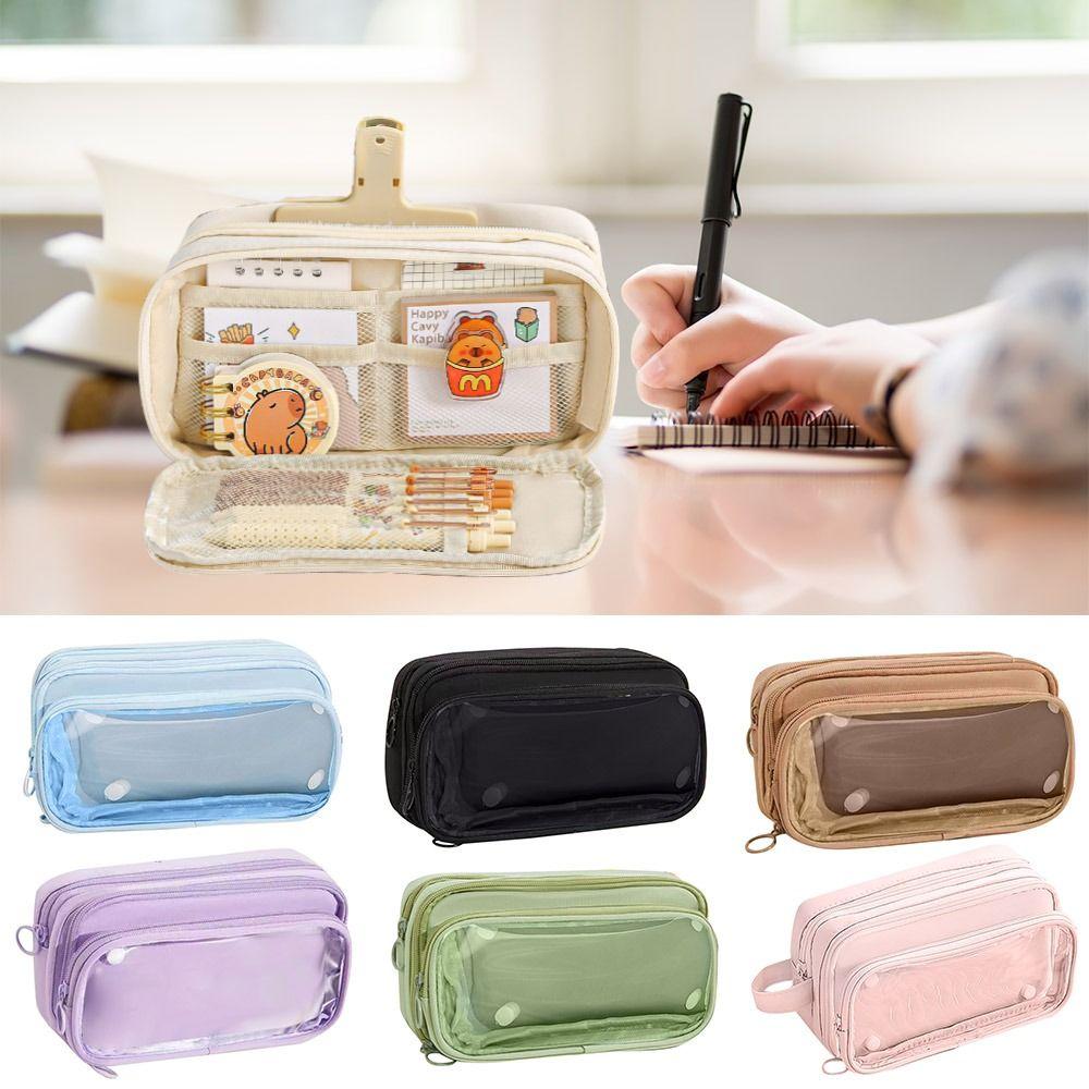 Прозрачный пенал на молнии, большая вместимость, коробка для канцелярских принадлежностей, модная упаковочная сумка, студенческий