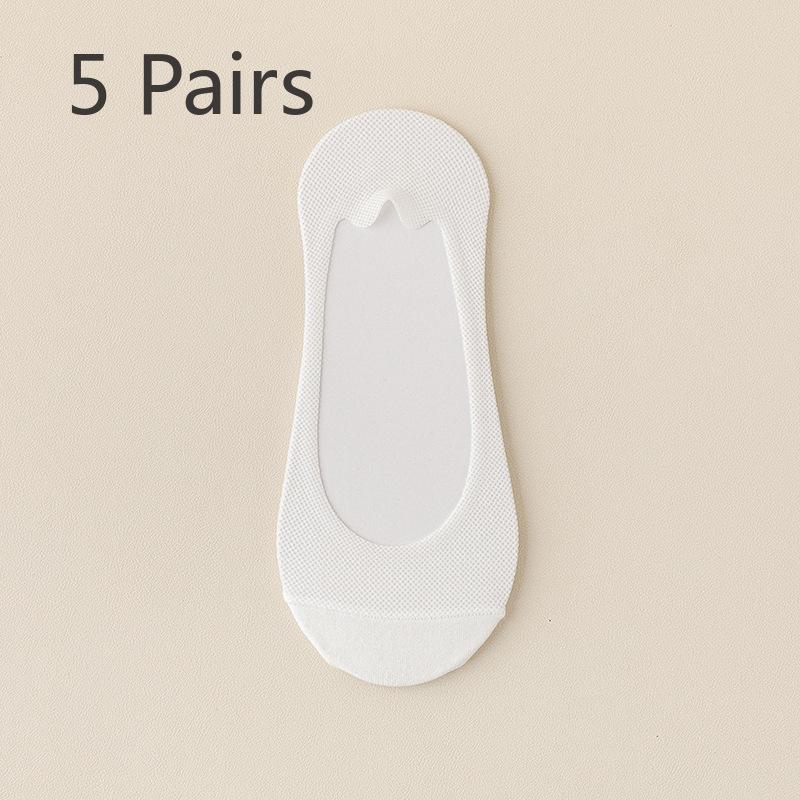 5 пар женских летних тонких нескользящих носков-лодочек с летним одинарным носком Ice Silk с мелким носком и невидимыми носками