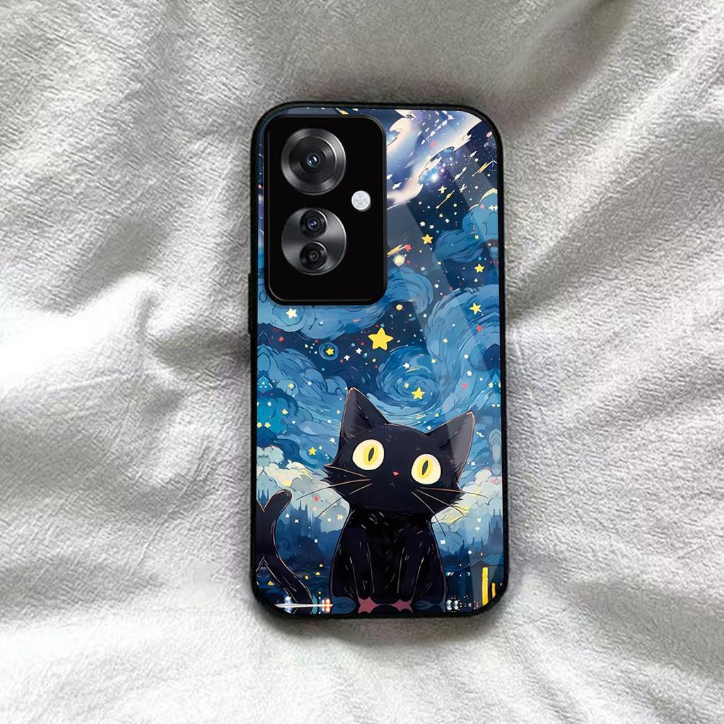 Чехол для OPPO Reno11 F 5G Аниме Черный Кот Звездное Облако Печать Чехол для Телефона Акриловая Жесткая Задняя Панель С Гибким TPU Краем