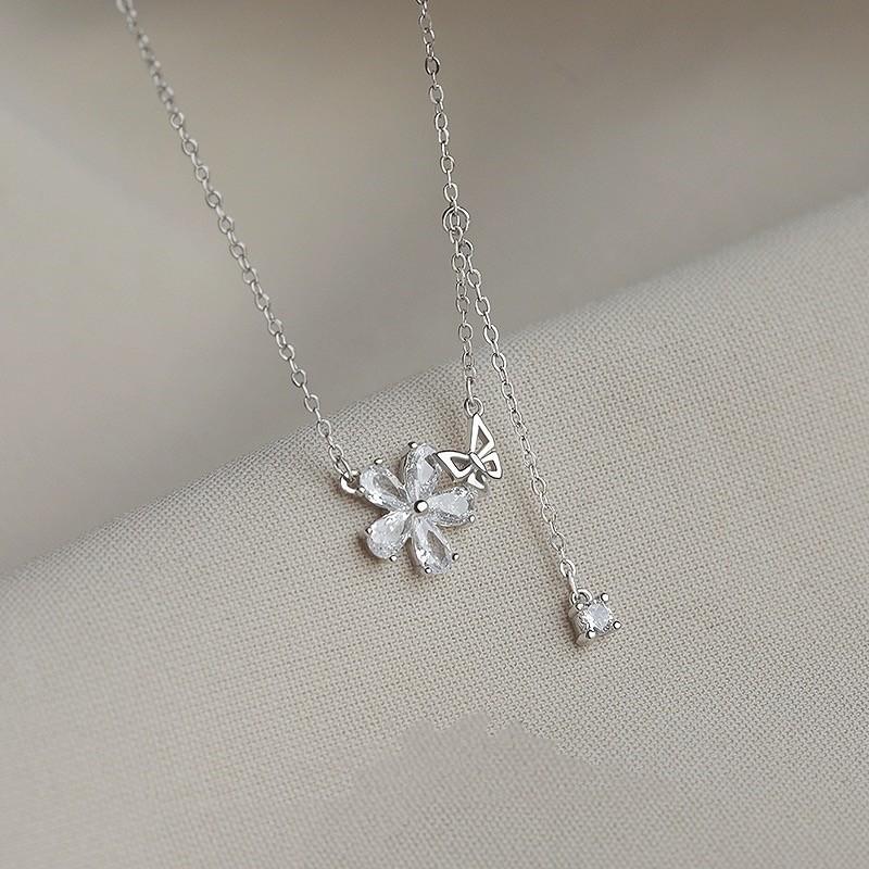 S999 чистое серебро снежинка цветок бабочка ожерелье женский легкий роскошный меньшинство высококачественная ключичная цепочка