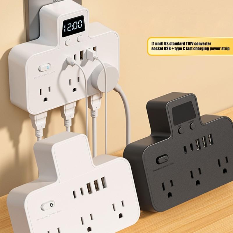 Удлинитель с несколькими розетками, два порта USB-C, усовершенствованная система зарядки, защита от перенапряжения, легко переносить для международных поездок
