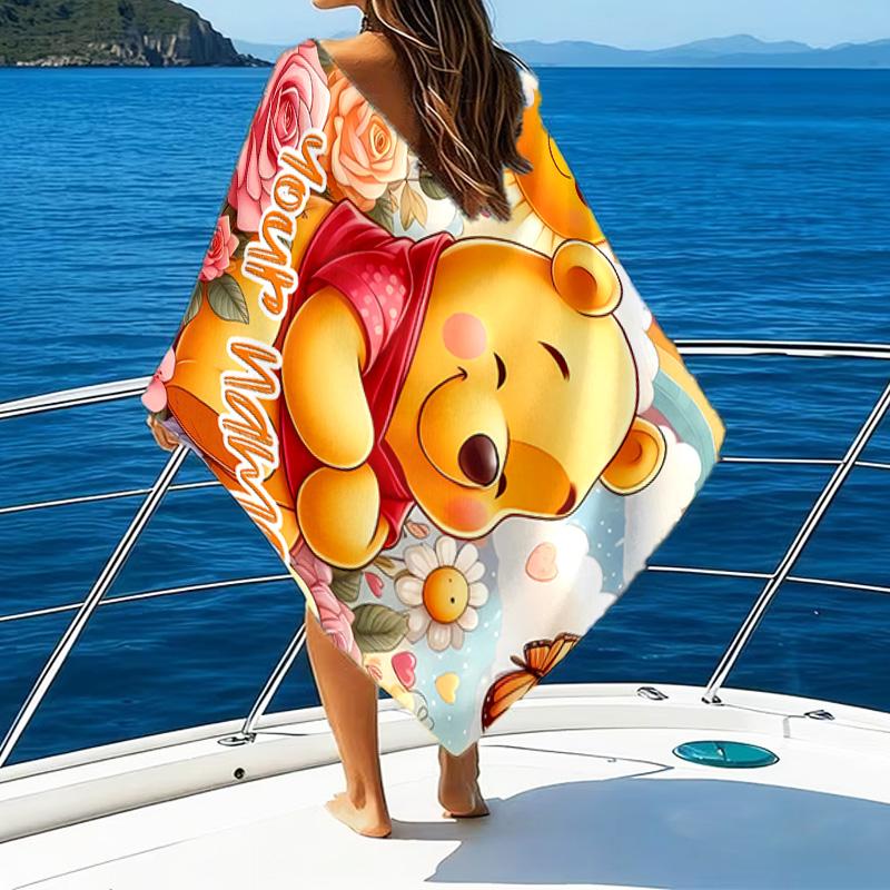 1pc Winnie4 Beach Towel with Custom Name, Beach/Swimming/Bath/Picnic/Camping Towel, Suitable for Seaside Beaches