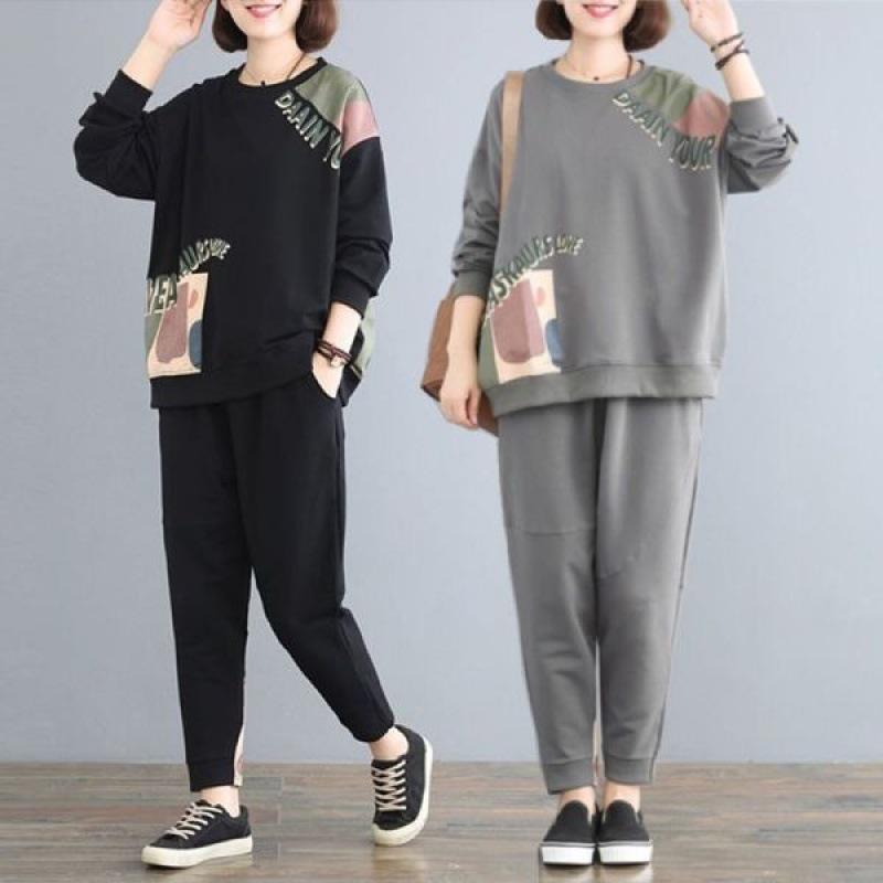 Plus Size Women's Two-Piece Suit - Autumn Loose Fit for Comfort and Style, Perfect for Covering Belly Fat