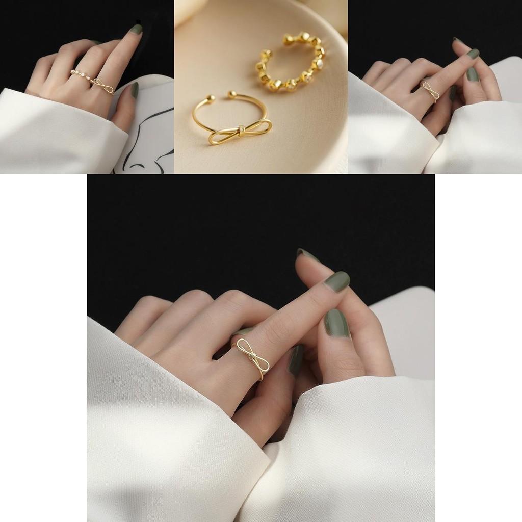 Элегантное золотое кольцо с открытой регулируемой шинкой, украшенное узлом-бабочкой, из стерлингового серебра 925 пробы для женщин