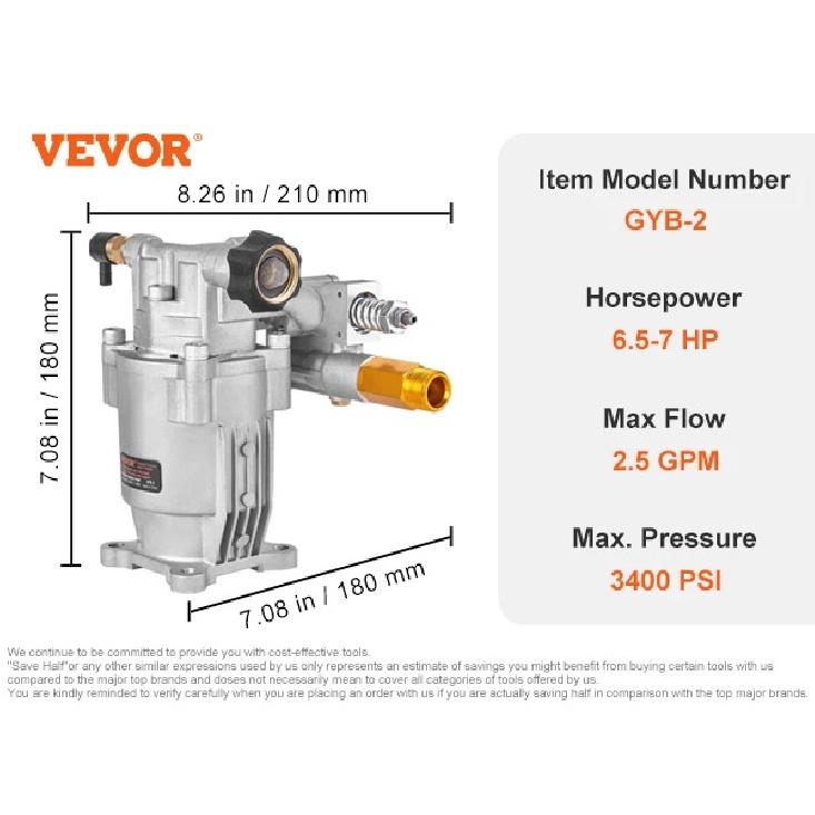 SucceBuy Насос для мойки высокого давления с валом 3/4", горизонтальный, 3400 PSI, 2,5 GPM, сменный комплект насосов, совместимый с Honda RYOBI