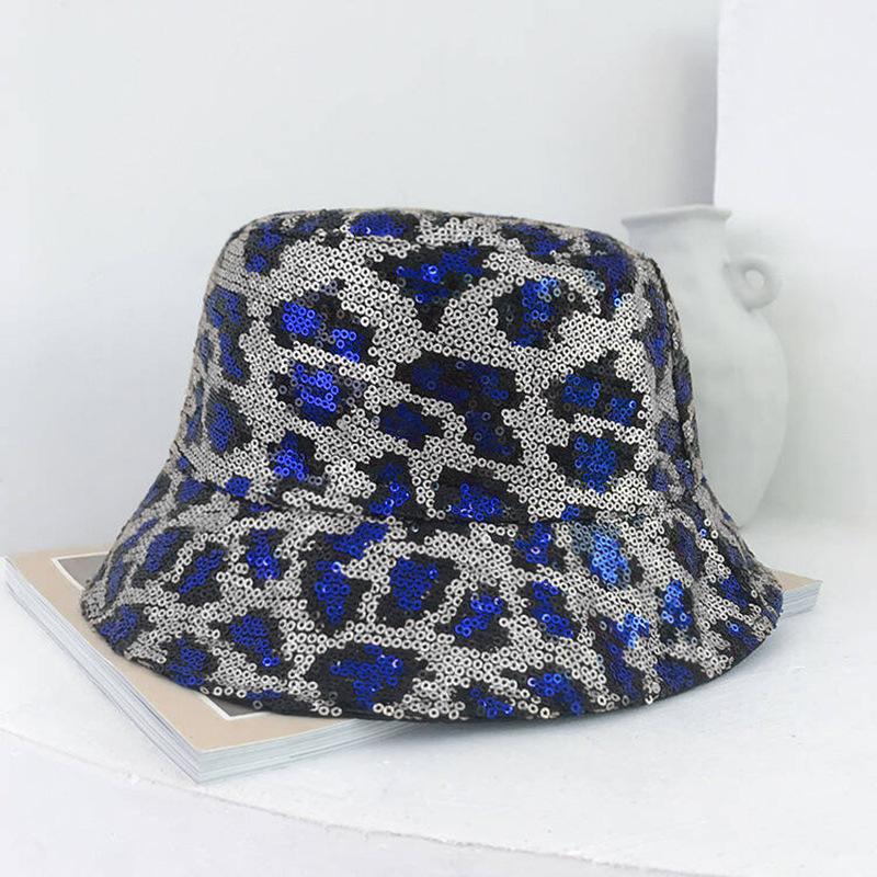 New leopard print sequined bucket hat men's personality trendy double-sided sunshade basin hat outdoor sunscreen hat