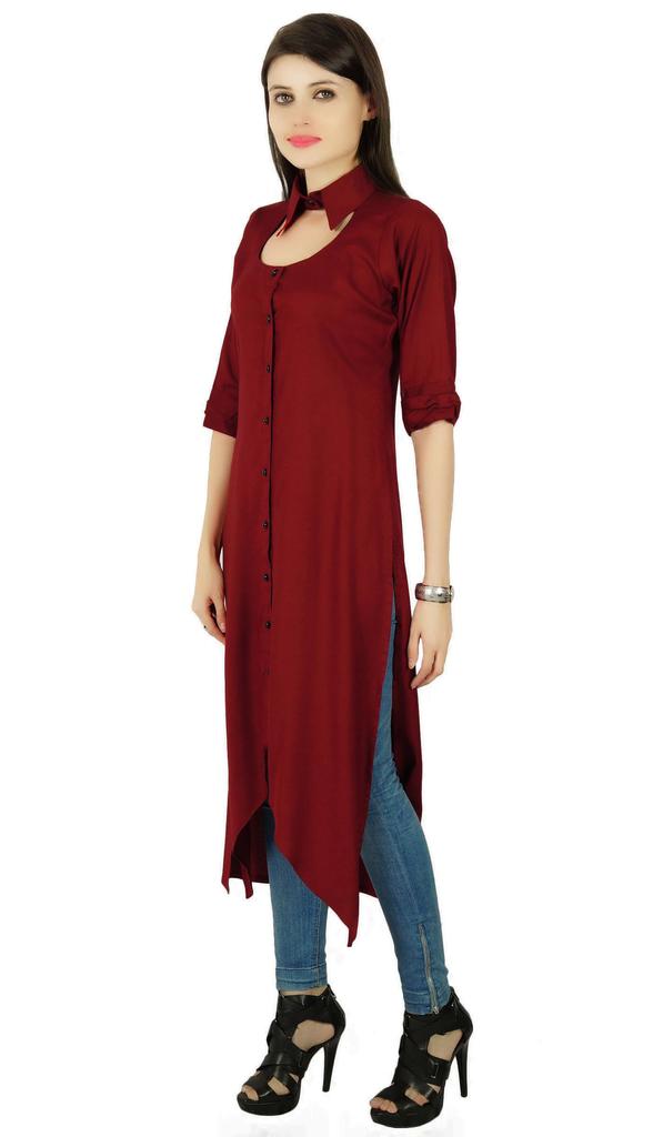 Bollywood Rayon 3 4 Sleeve Solid Kurti Women Ethnic Dress Tunic Top