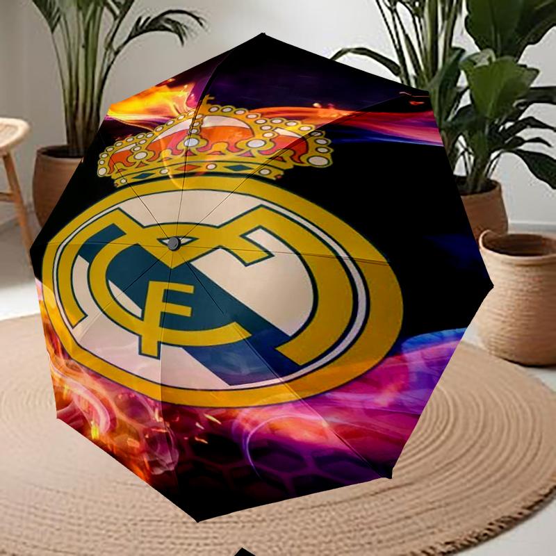 real Madrid Theme Automatic Umbrella, Lightweight & Portable, 8 Rib, Perfect for Outdoor Travel, Birthdays, Christmas, Gifts.