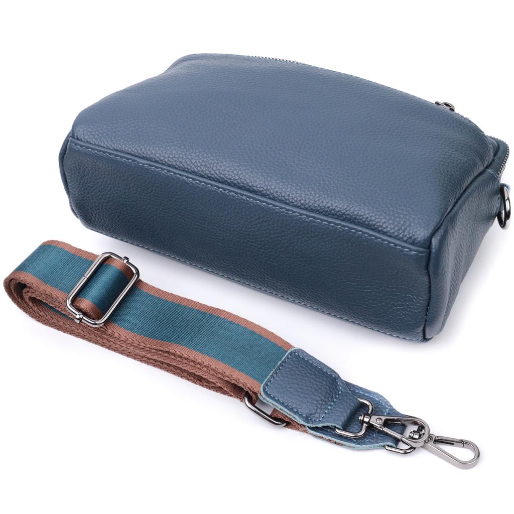 Stylish Women's Bag with Pockets Made of Genuine Leather Vintage 22600 Blue