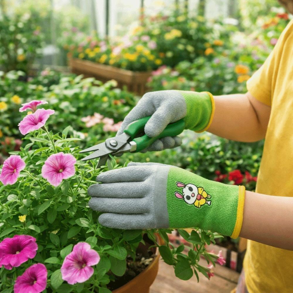 Non-Slip Kids Garden Gloves Cartoon Breathable Children Safety Gloves Comfortable Animal Pattern Work Gloves Garden Supplies