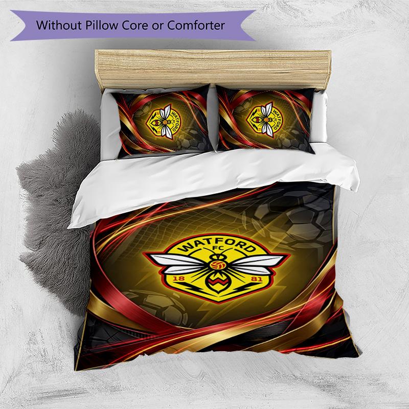Watford Football Printed 3 Pieces Bedding Set, Comfortable Skin Friendly Bedroom Duvet Cover Set