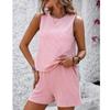 Women's Loose Solid Color Round Neck Sleeveless Vest Shorts Striped Two-Piece Set