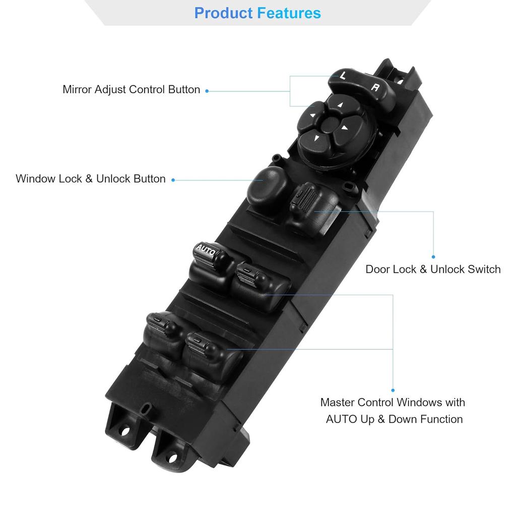 BASIKER Master Power Window Switch And Bezel Driver Side And Window Bezel Passenger Side Replacements For 2002-2010 Dodge Ram 1500 2500 3500, Black
