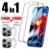 4 в 1 = 2 шт. стекло для объектива + 2 шт. стекло для экрана 3D-объектив для полноэкранной защиты объектива камеры для iPhone 14 11 12 13 Pro Max Mini Plus закаленное защитное стекло