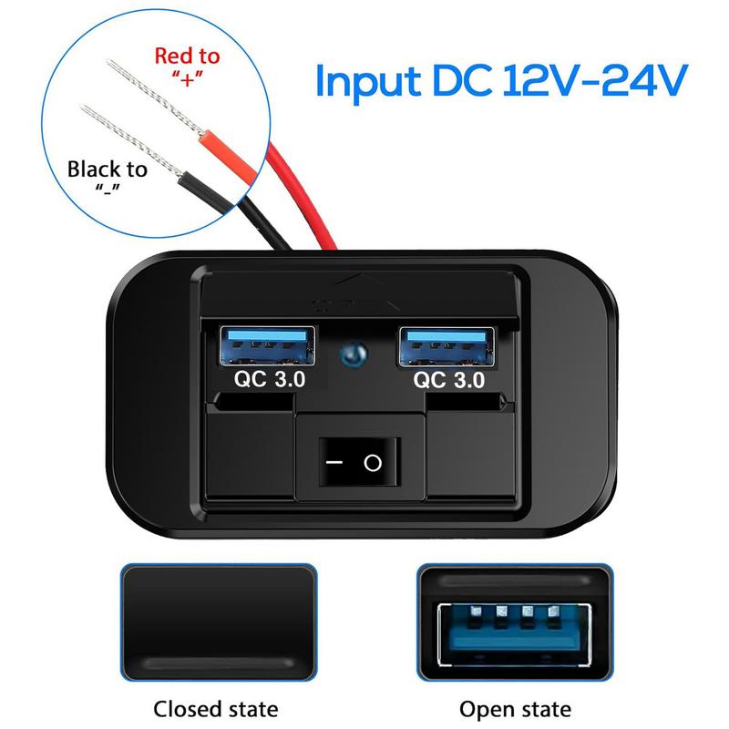 Автомобильное зарядное устройство USB 12 В, быстрая зарядка, 2 USB-разъема для зарядного устройства QC3.0, водонепроницаемый автомобильный адаптер для зарядного устройства для морской лодки