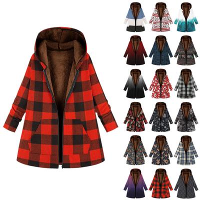 Женская мода с принтом, осенне-зимняя двусторонняя флисовая куртка с капюшоном, пальто
