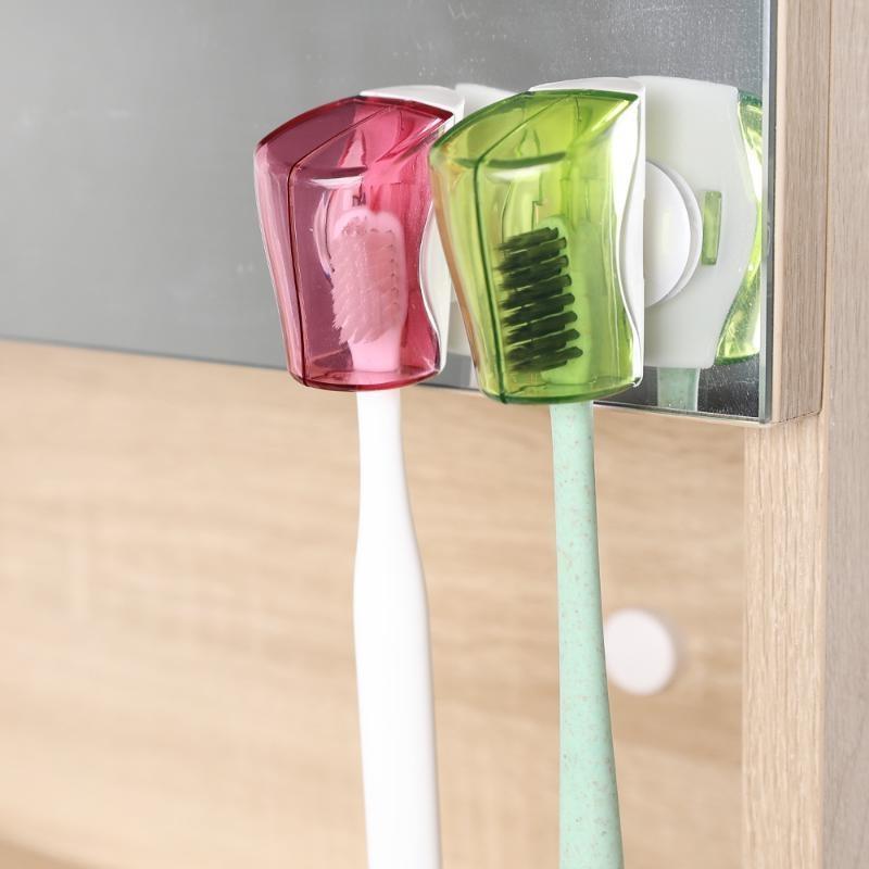 Household Family Wall Mounted Dust Proof Toothbrush Holder Rack Bathroom Creative Sucker Toothbrush Dust Cover