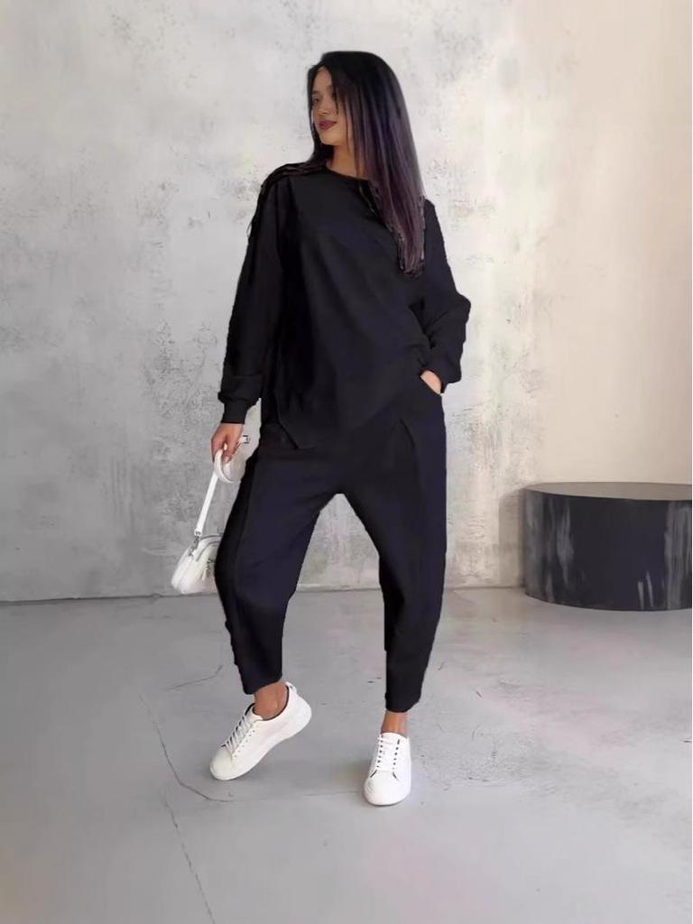 2024 Осень/Зима Женский Повседневный Свободный Крой Круглый Вырез Необычный Длинный Рукав Свитшот Комплект