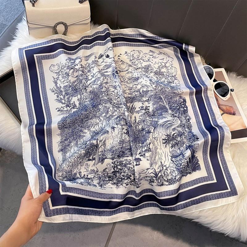 70x70cm Lightweight Silk-Look Square Scarf Women French Chic Hair Band Office Accessory Viscose 96%