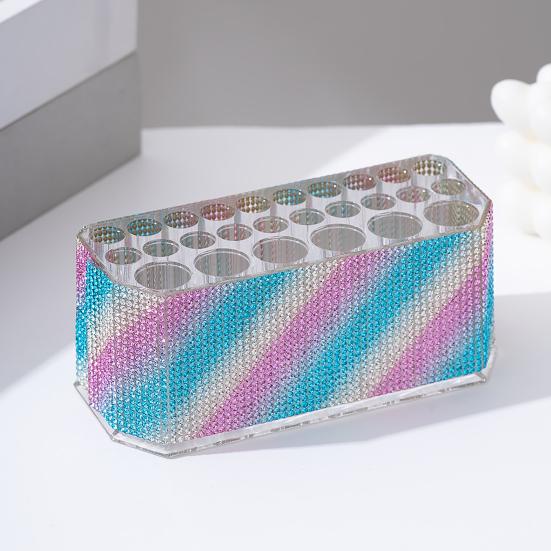 Rhinestone Acrylic Makeup Brush Holder 26 Holes Nail Brush Storage Box Desk Pen Organizer Display Stand for Cosmetic Tools Eyebrow Pencil Eyeliners