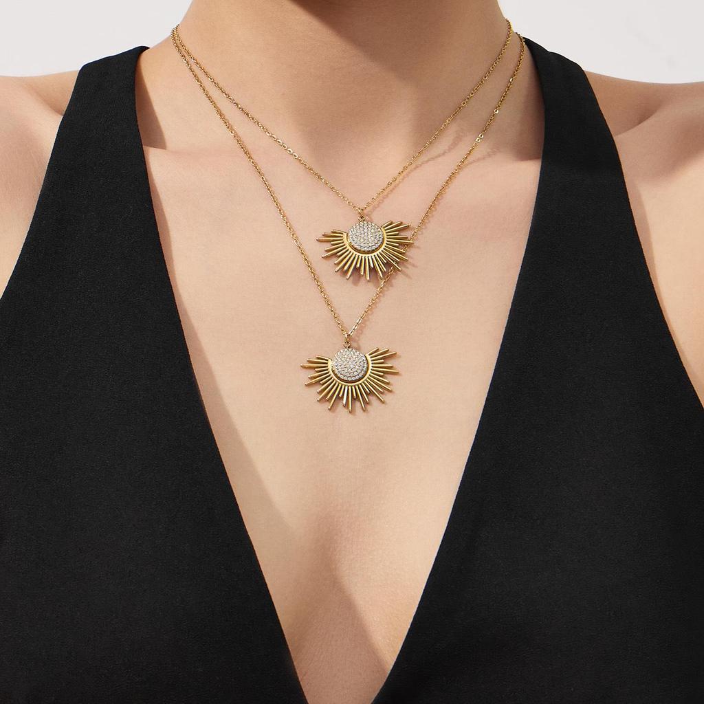 Ожерелье с подвеской-солнцем из циркона 5A, нержавеющая сталь с покрытием 18 карат золотом