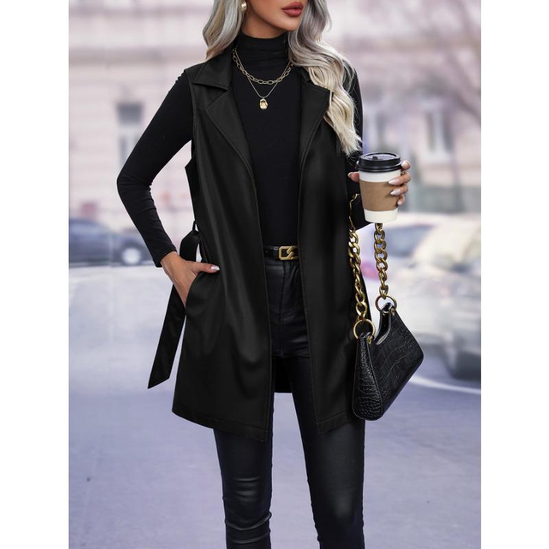 PU кожаный кардиган лямки жилет куртка женская осенняя лацкан темперамент жилет для поездок на работу куртка женская верхняя одежда изящная