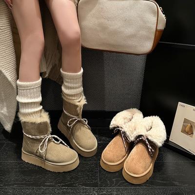 Женские зимние теплые меховые ботинки большого размера на мягкой подошве, противоскользящие, на подкладке, до щиколотки, для занятий спортом на открытом воздухе, меховые хлопковые ботинки