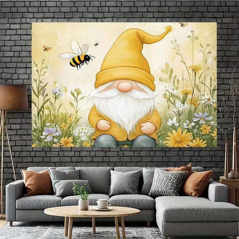 2D Yellow Gnome with Bees Backdrop for Kids Photoshoot & Home Decoration