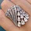 Huitan Luxury Geometric Women Ring Full Sparkling Round/Pear CZ Party Accessories Trendy Lady Noble Wedding Chic Jewelry Gift