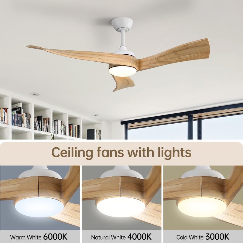 Sofucor 132 cm Ceiling Fan with LED Light, Remote Control, DC Power Supply, Timer, Solid Wood, 2 Colors Available