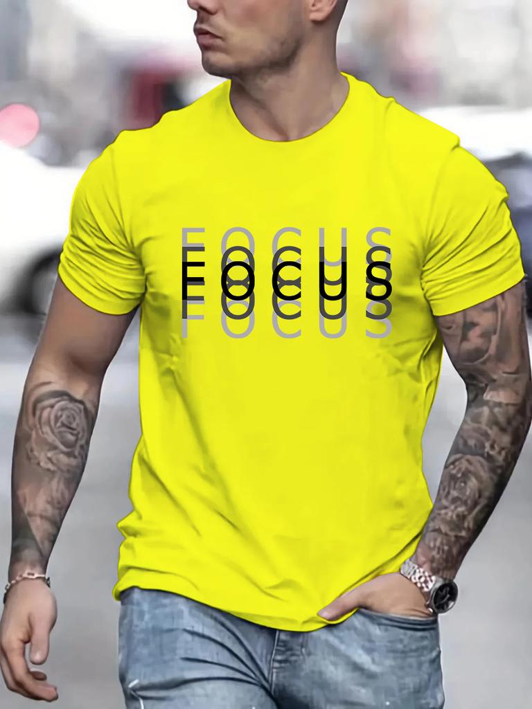 Men's Simple and versatile casual Letter Focus Printed Crewneck Fashion Trend Asia Size 100% cotton Men's T-shirt
