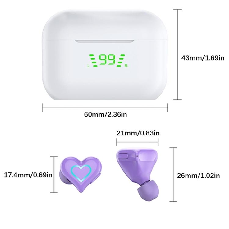 Беспроводные наушники в форме сердца, совместимые с Bluetooth, с ярким светодиодным дизайном и длительным временем работы