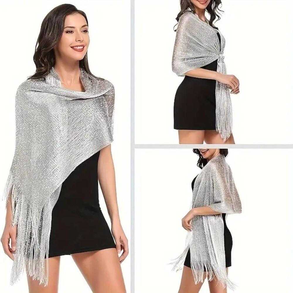 Длинная банкетная шаль Блестящий шарф для вечернего платья Модный металлический шарф