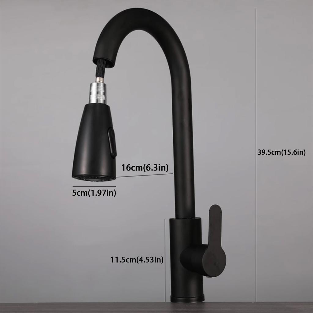 Stainless Steel Pull-out Kitchen Faucet with 360° Rotating Bubbling Water + Shower Dual Outlet Mode (brushed/black Available)