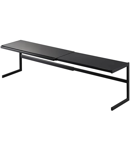 Раздвижная кухонная подставка Yamazaki, черная, прибл.. Ш54-92см x Г22,5см x В25см, Выдвижная стойка-подставка Tower, Кухонная стойка для хранения, Модель 4481